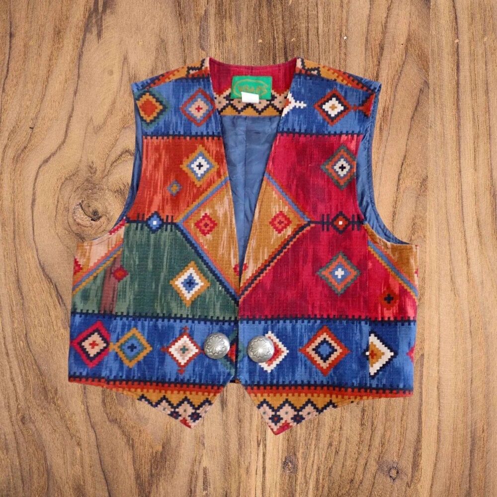 Wraps Western Wear Tapestry sz XL Southwestern Tribal Vest Silver Concha Mint! - Picture 15 of 15
